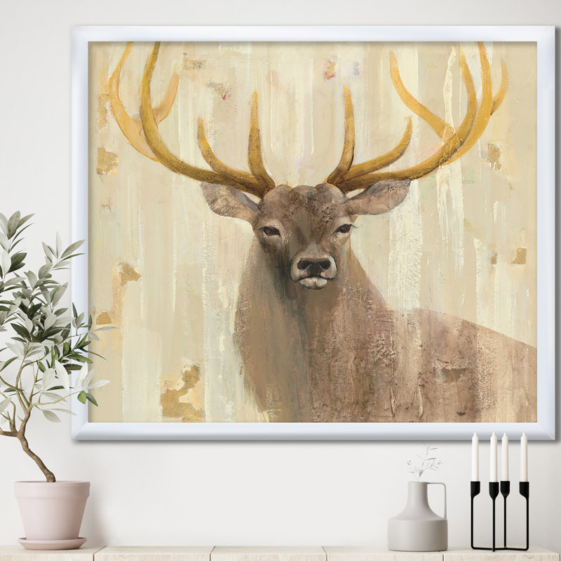 « golden cerf iii »-reproduction d’image sur toile, Cadre blanc, H 16 po x l 16 po x P 1 po