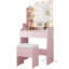 Petit meuble-lavabo avec miroir à DEL, tabouret de rangement et prise de courant-1185768035
