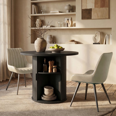Ensemble de table de salle à manger 31,5 "/ 47" en bois avec tablette de rangement semi-ouverte, comprenant 2 à 4 chaises rembourrées en tissu