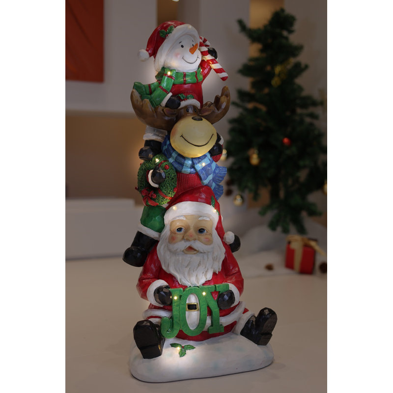 Stacking Snowman Elk Santa Christmas Resin Statue with LED Lights