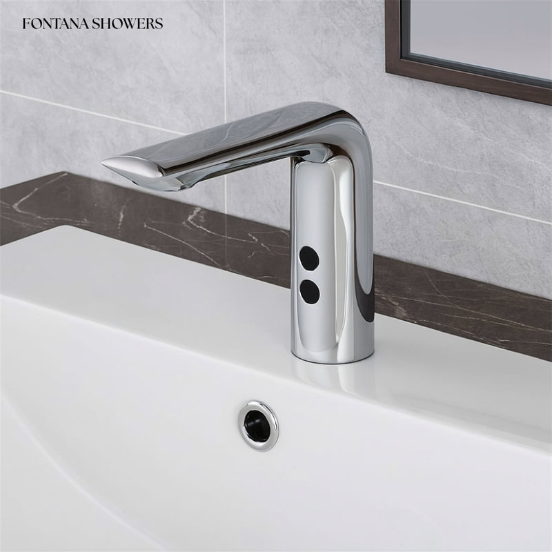 Chrome Finish Touchless Faucet with Sensor Activation for Public and Commercial Restrooms