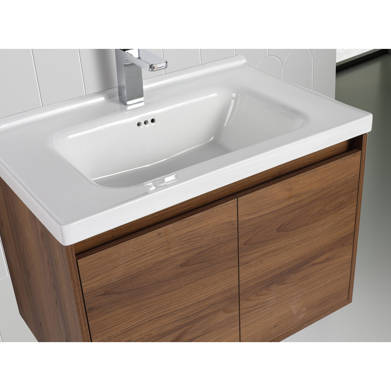 Norwell 28 Inch Floating Bathroom Vanity with Sink – Wall-Mounted Wood Cabinet with Soft-Close Storage for Modern Bathrooms