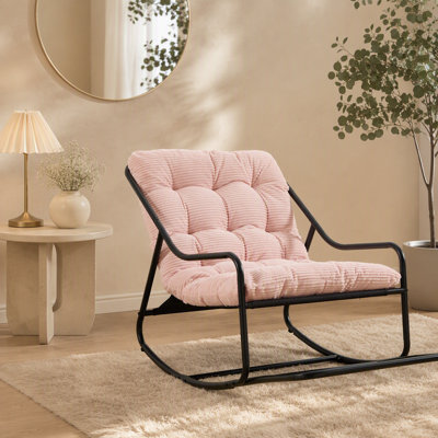 Chaise berçante d'extérieur, coussin confortable, avec coussin épais et doux, pour le salon, la chambre à coucher, la salle de lecture, structure noire avec coussin gris