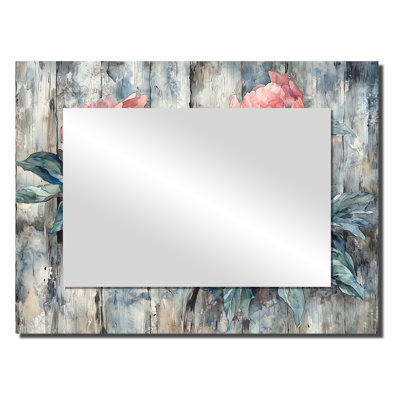 Pivoines rouges par la clôture de la ferme - Art mural miroir floral - imprimé sur métal