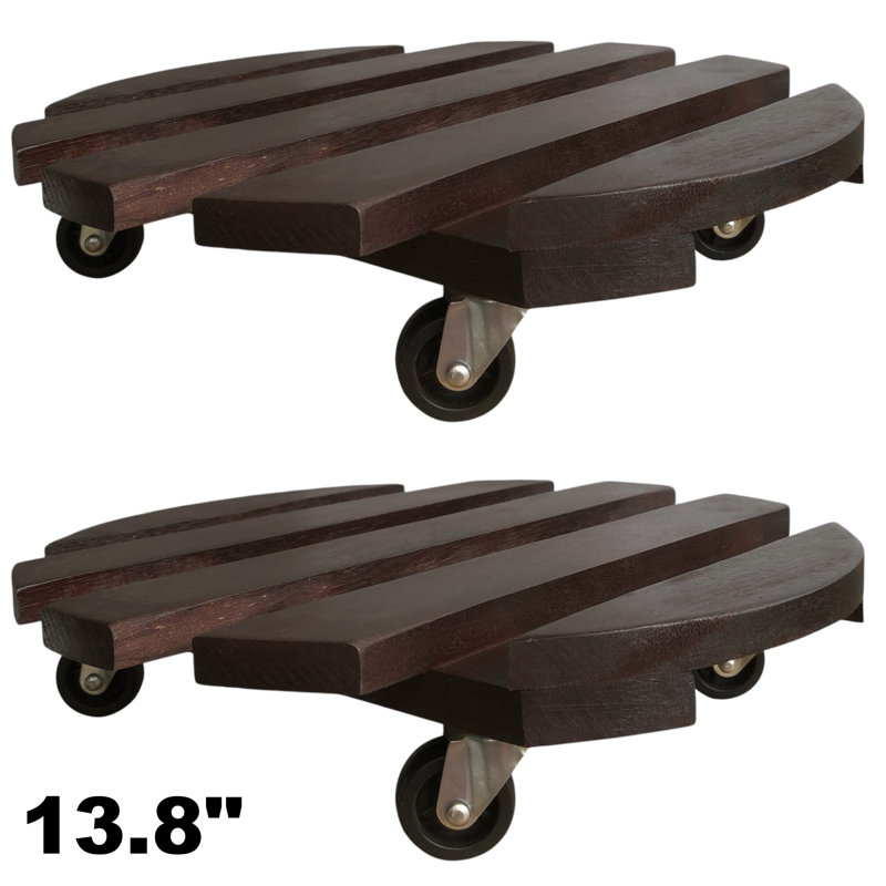 13.8" Acacia Round Plant Caddy (Pack of 2)