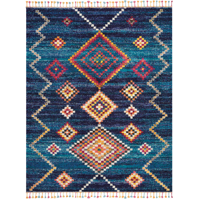 Tapis bleu marine Lucina Tribal Bohemian, Rectangle 7 pi 10 po x 10 pi 6 po