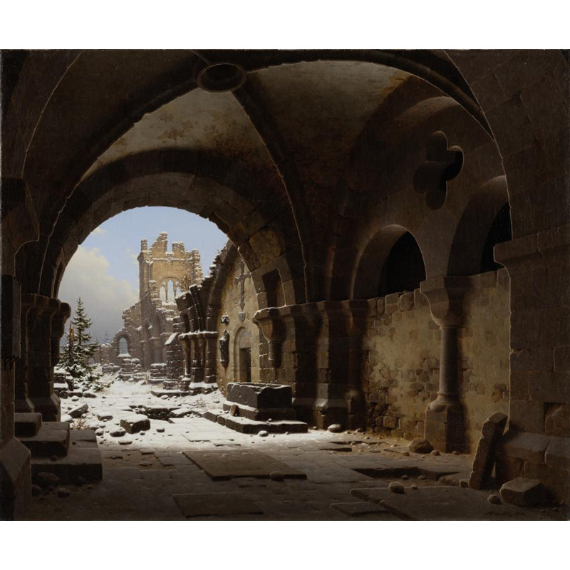 «Church Ruin in Winter» par Carl Georg Adolph Hasenpflug - Art mural sur toile tendue avec châssis, H 40 po x l 28 po