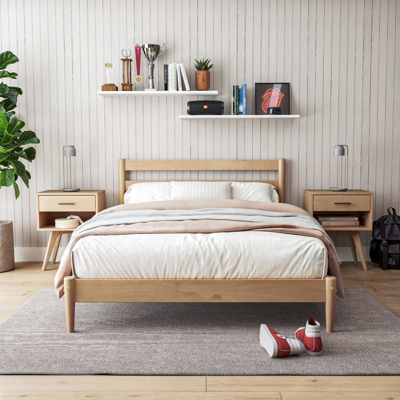 Lasher Twin Solid Wood Bed, Light Oak, Full