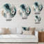 «Blue and Gold Exploration Floral Forms II», art mural rond floral abstrait en métal-88627934