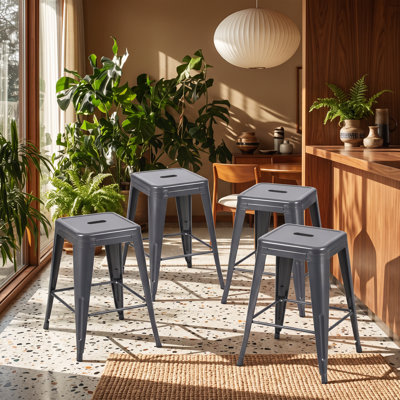 Tabouret de comptoir en fer 15,7 "x P 15,7" x H 24 "Nancy - ensemble de 4