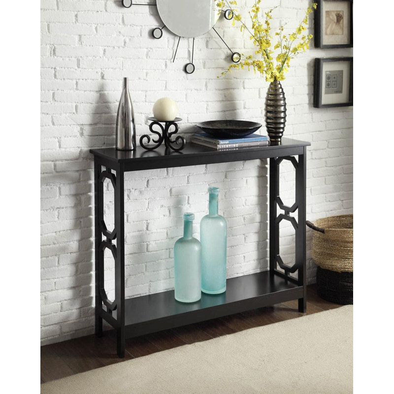 Omega Glossy Black 40" Console Table with Storage Shelf