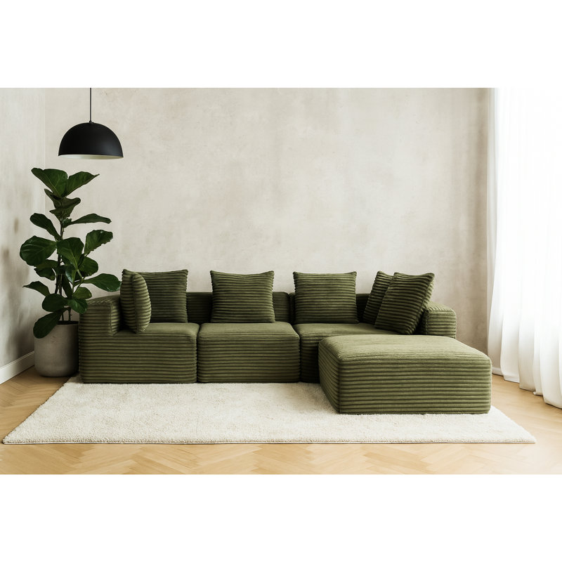 Cube compressé - 33001, entièrement modulaire pour différentes configurations de pièce, sans assemblage, toute la structure, revêtement en velours côtelé doux, structure de salon à 4 sièges, assemblage sur mesure requis, esthétique, mousse