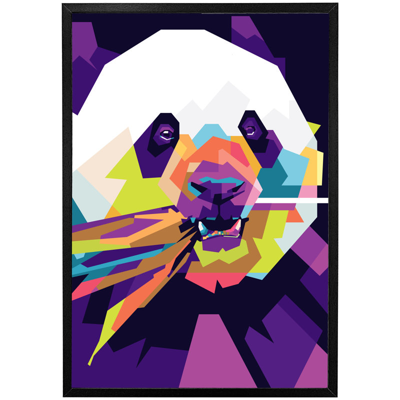 Kouts Colorful Pop Art Of Panda - Single Picture Frame Print, 114cm H x 76cm W x 4cm D, Black Framed