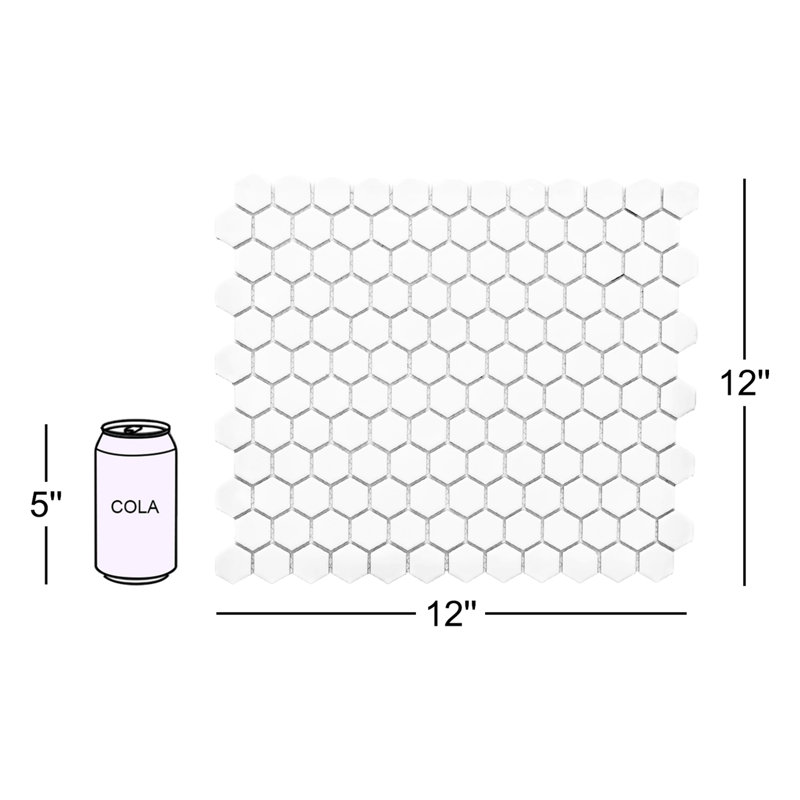 Carreau de mosaïque en porcelaine mate hexagonale 1 po x 1 po HoneyComb Remi, Blanc / noir