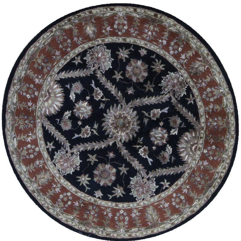 Hand-Knotted High-Quality Black Round Area Rug