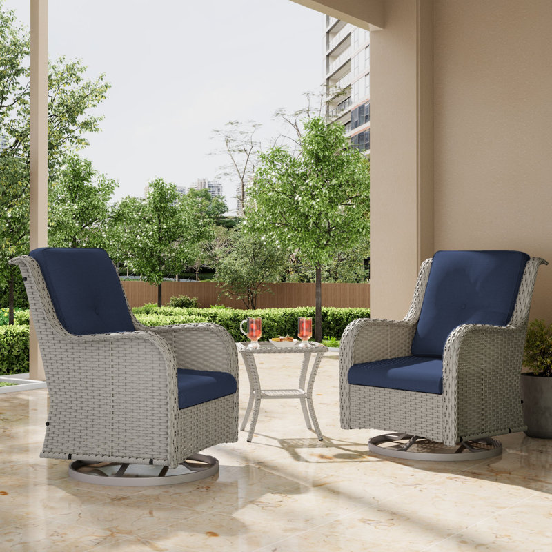 Ensemble de conversation pour patio en osier 2 personnes avec chaises et table, Bleu