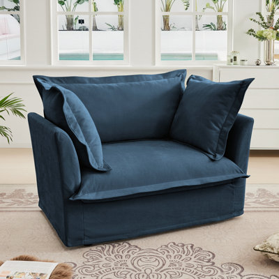 Slip-Covered Armchair With 1 Big Back Cushion And 2 Big Toss Pillows, Single Deep Seat Comfy Single Couch Sofa Multiple Large Soft Pillows