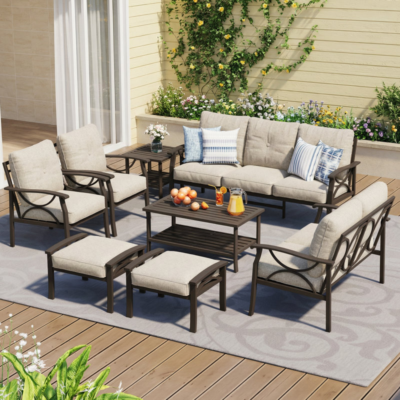 Dorisann 7 - Person Patio Conversation Set with Cushions, Khaki