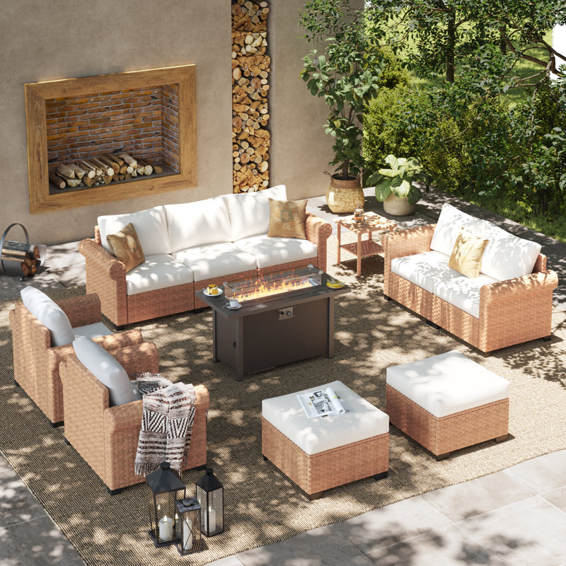 Ensemble de conversation d'extérieur 8 pièces avec foyer, Chaise avec accoudoirs