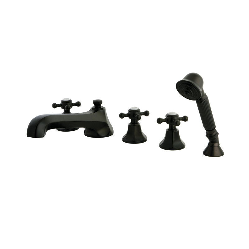Metropolitan Triple Handle Deck Mounted Roman Tub Faucet Trim with Handshower, Oil Rubbed Bronze
