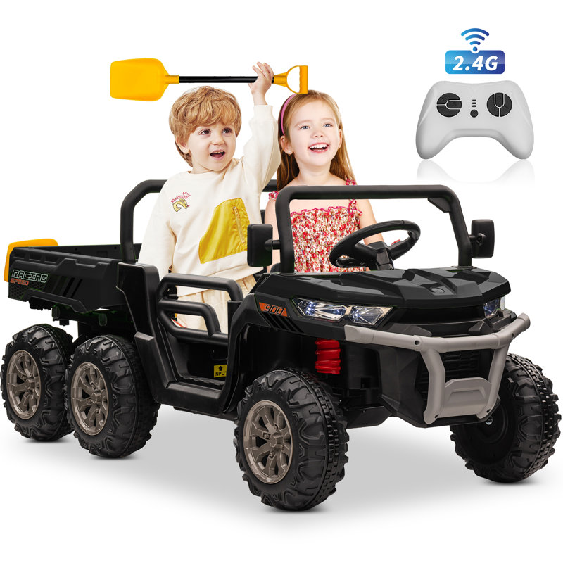 2 places pour enfants 24V avec camion à benne basculante électrique, voiture à 4 roues motrices avec télécommande, pelle supplémentaire, jeu de musique, roues en EVA, bleu