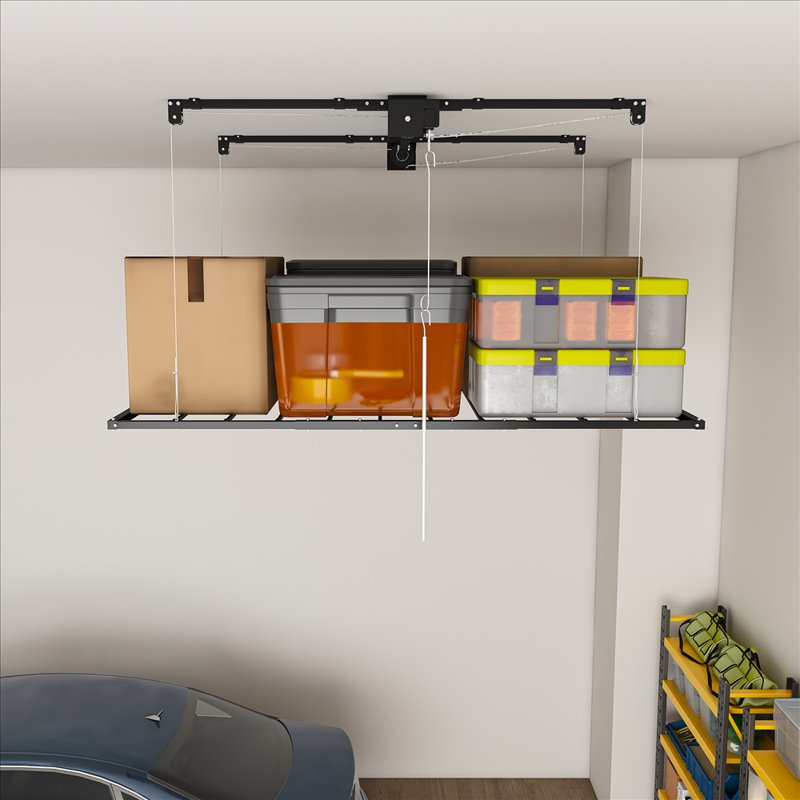 Support de rangement pour garage suspendu 3 x 6 pi, organisateur de rangement robuste pour plafond de 10 à 12 pi de hauteur, capacité de poids de 370 lb, étagère de rangement entièrement en acier avec verrou de sécurité, assemblage requis