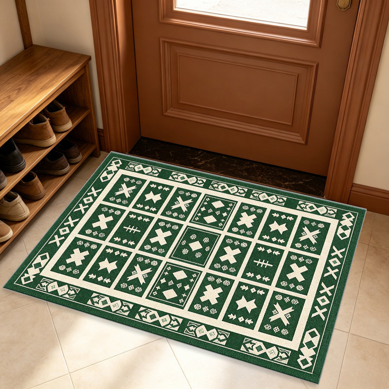 Emerald Green Grid Patch Rug carpet-easy to clean, machine-washable, soft and comfortable; suitable for door mats, kitchens, living rooms, bedrooms, corridors, and laundry areas. Easy to clean, durable carpet for home decoration.