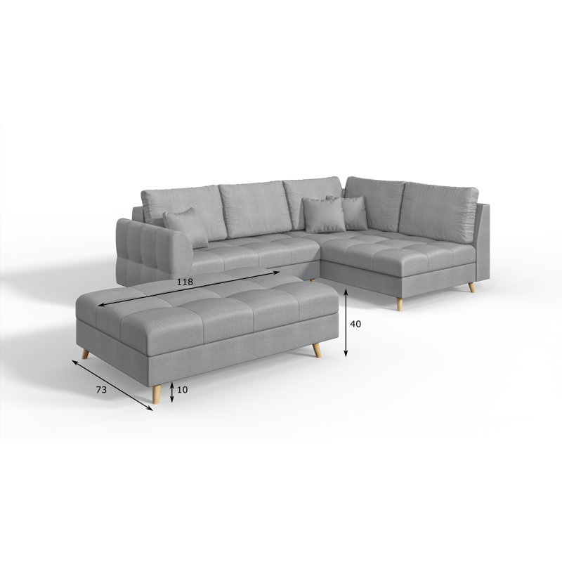 Footstool with Wooden Legs In Scandinavian Style Knutsford, Grey