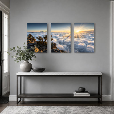 Sunrise Clouds Art sur toile tendue, ensemble de 3 reproductions de peintures à l'huile pour salon