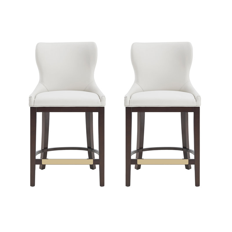 Tabouret de bar rembourré en cuir Blair, Blanc, Tabouret de comptoir (siège d'une hauteur de 26 p, 2