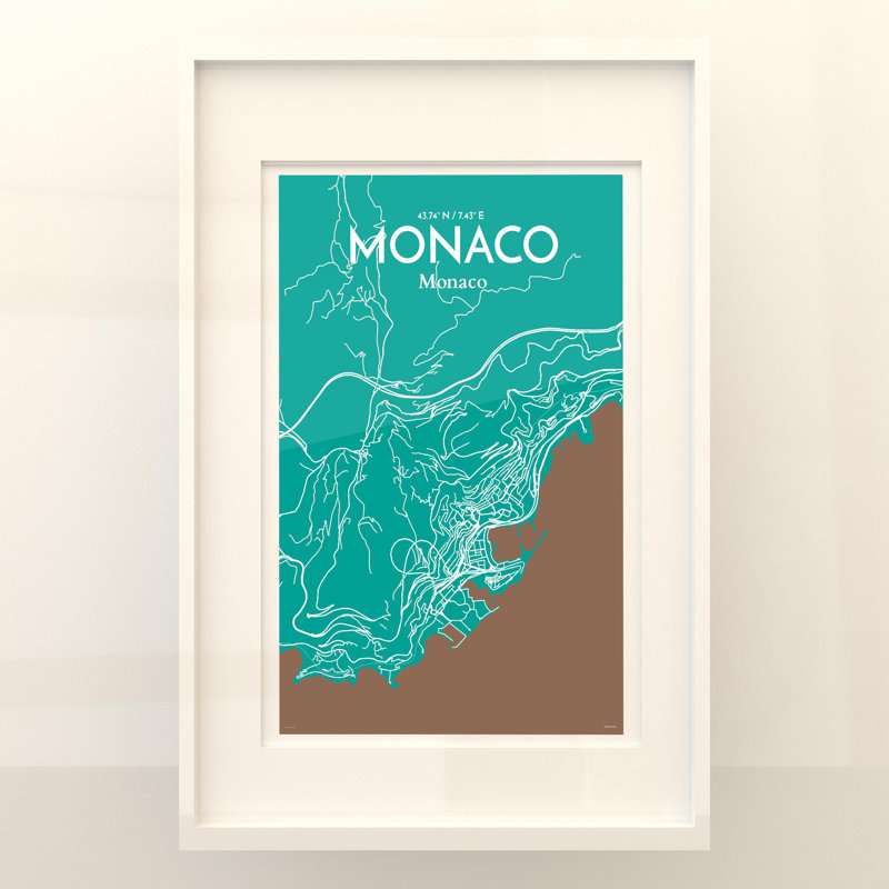 Monaco City Map In Nature - No Frame Print, 36cm H x 24cm W x 0.05cm D