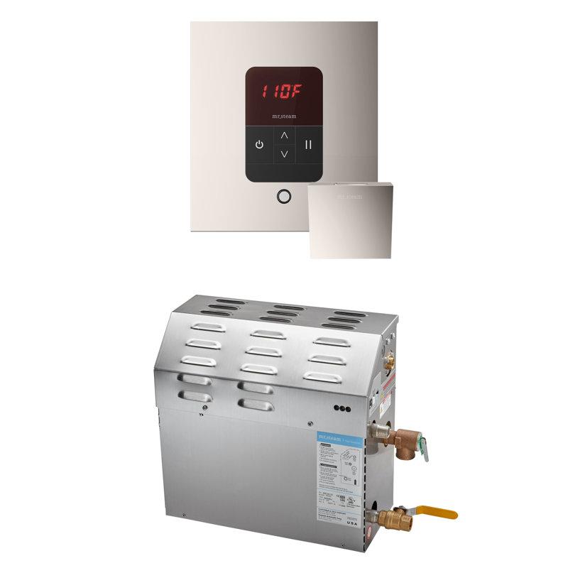 Ensemble de générateur de douche à vapeur MS 15 kW (15000 W) avec contrôle carré de température, Nickel poli