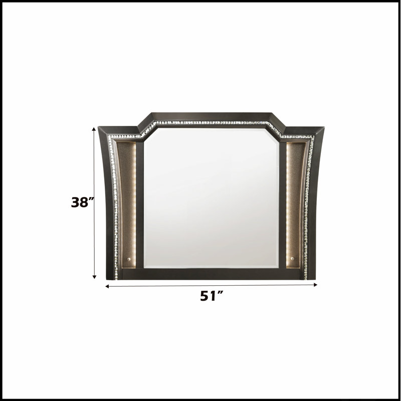 Kaitlyn Arched LED Mirror With Sparkling Trim And Beveled Edge For Modern Interiors, Gray
