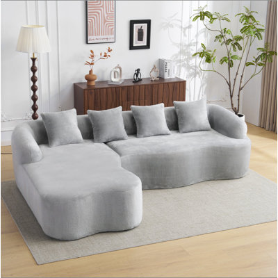 Canapé modulaire en L à compression complète avec méridienne incurvée, canapé modulaire en chenille, haute densité pour le salon en appartement