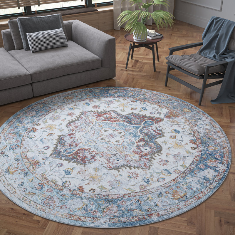 Tapis bleu / rouge / crème Fabriane, Rectangle 2 pi x 3 pi