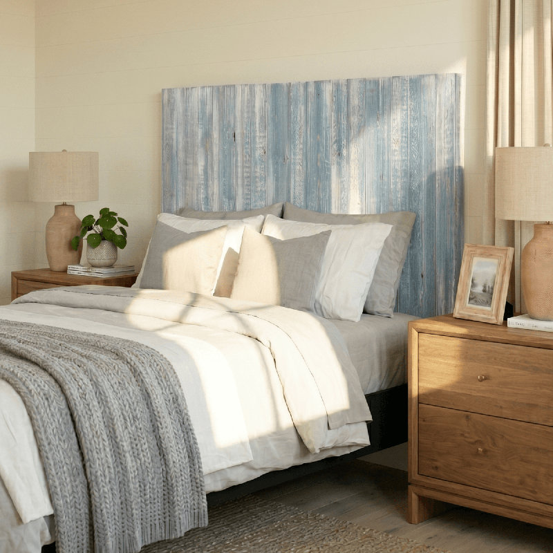 Davel Solid Wood Headboard, California King, Blue Powderwash