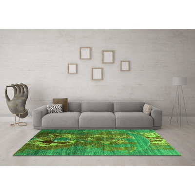 Tapis oriental vert en chenille / polyester tissé à la machine