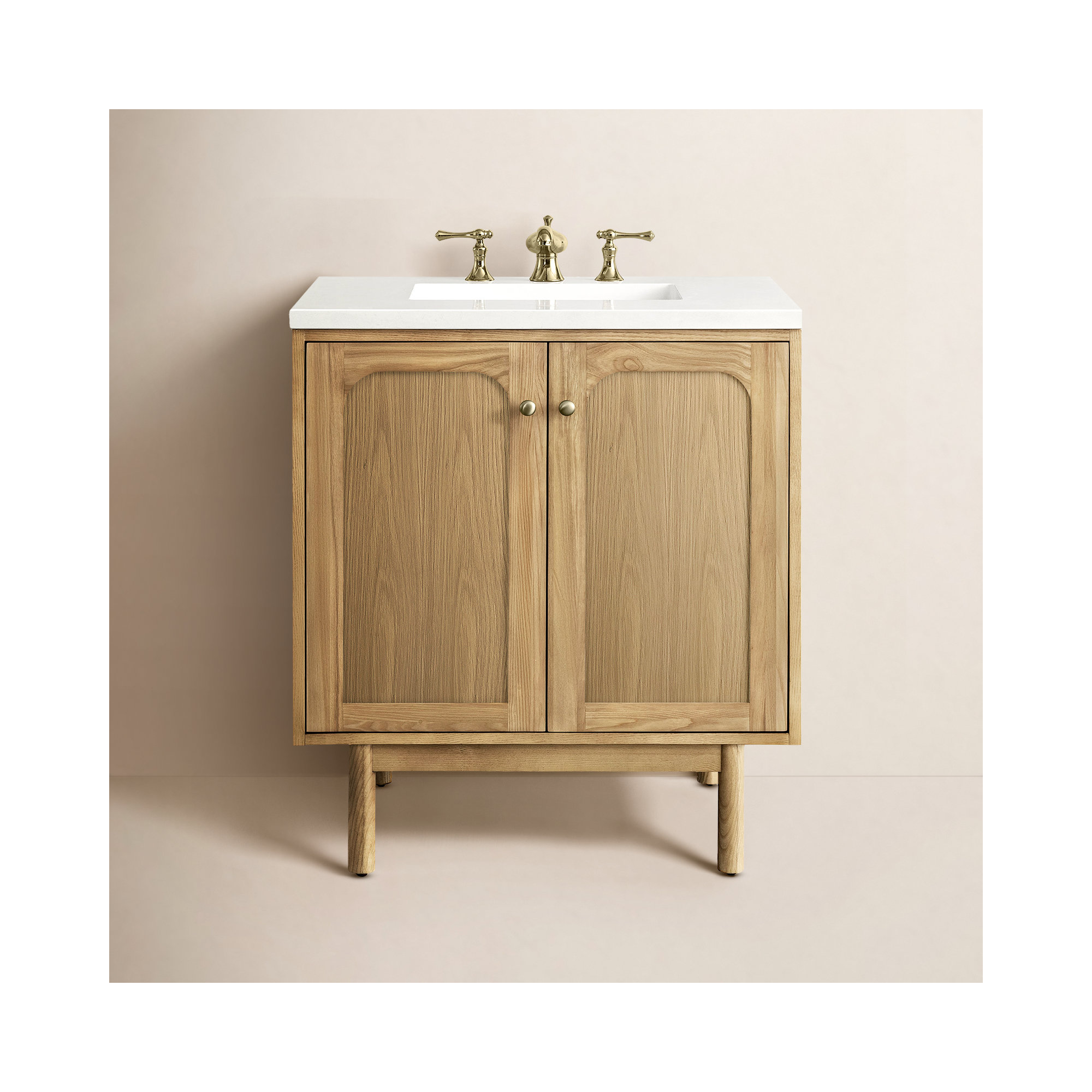 Laurent 30'' Single Bathroom Vanity, White Zeus, Light Natural Oak, 8" Widespread