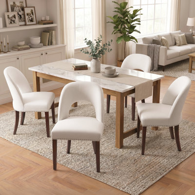 Ensemble de 6 chaises de salle à manger rembourrées avec garniture cloutée, chaise d'appoint de cuisine moderne en chenille avec pieds en bois massif
