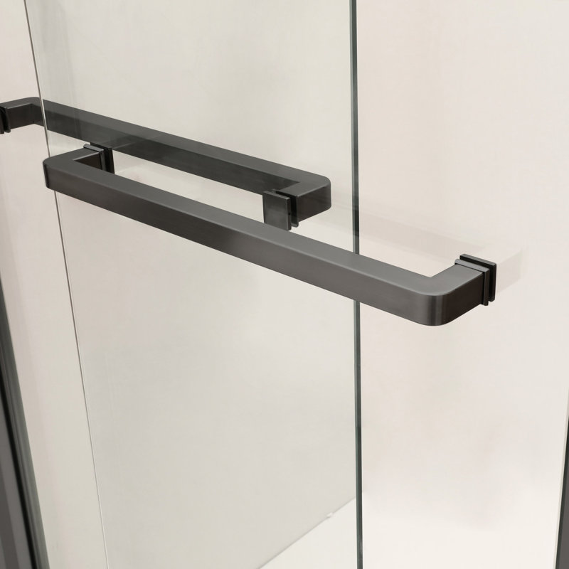Matte Black Shower Enclosure 48" W X 76" H - Contemporary Double Sliding Door With Tempered Glass And Wall Adjustment Option In Fashionable Feature
