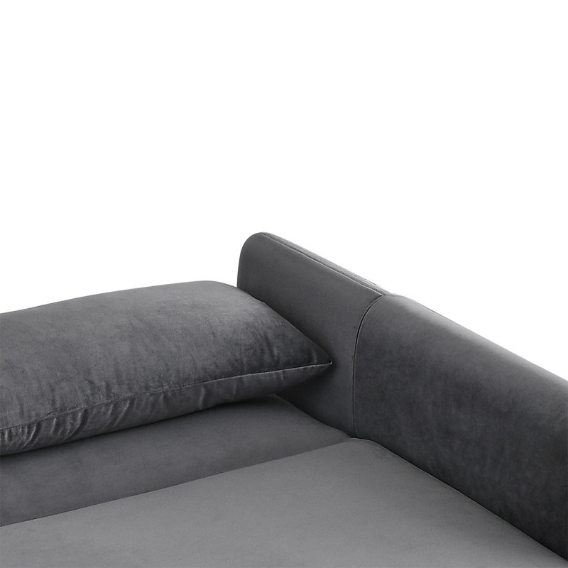 Velvet Sofa Bed with Two Pillows and Adjustable Backrest, Gray Velvet