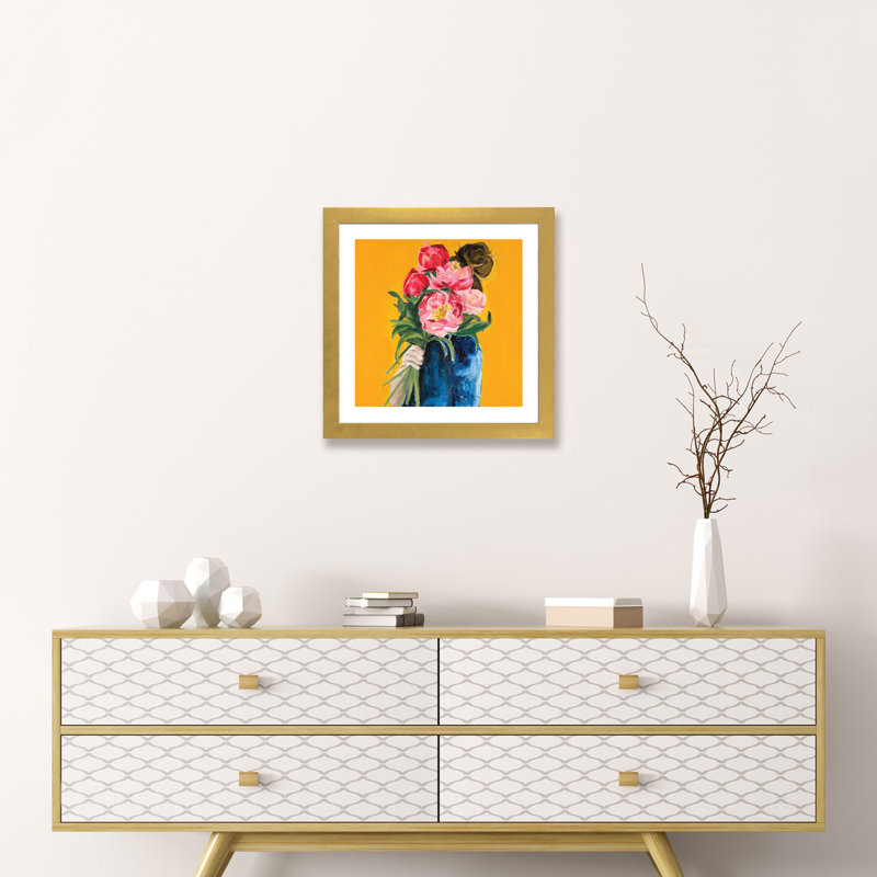 Corail charme - reproduction d'art, H 16 po x l 16 po x p 1 po, Papier beaux-arts encadré doré