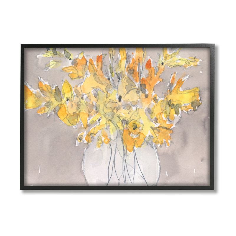 Fleurs de pétales jaunes modernes, Giclée encadrée noir minuit, H 24 po x l 30 po x P 1,5 po