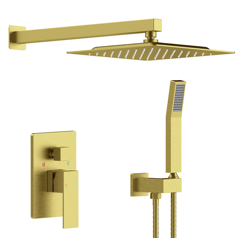 Shower System Shower Faucet Combo Set Wall Mounted With 10" Rainfall Shower Head And Handheld Shower Faucet, With Brass Valve Rough-In