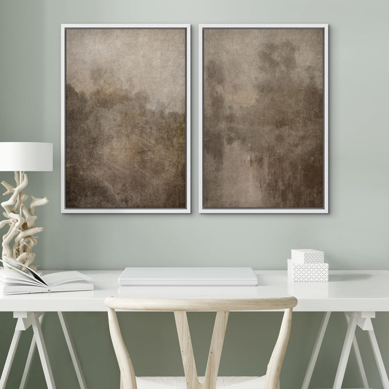 «Dark Black Color Field Landscape», 2 pièces sur toile, H 16 po x l 24 po, Cadre blanc
