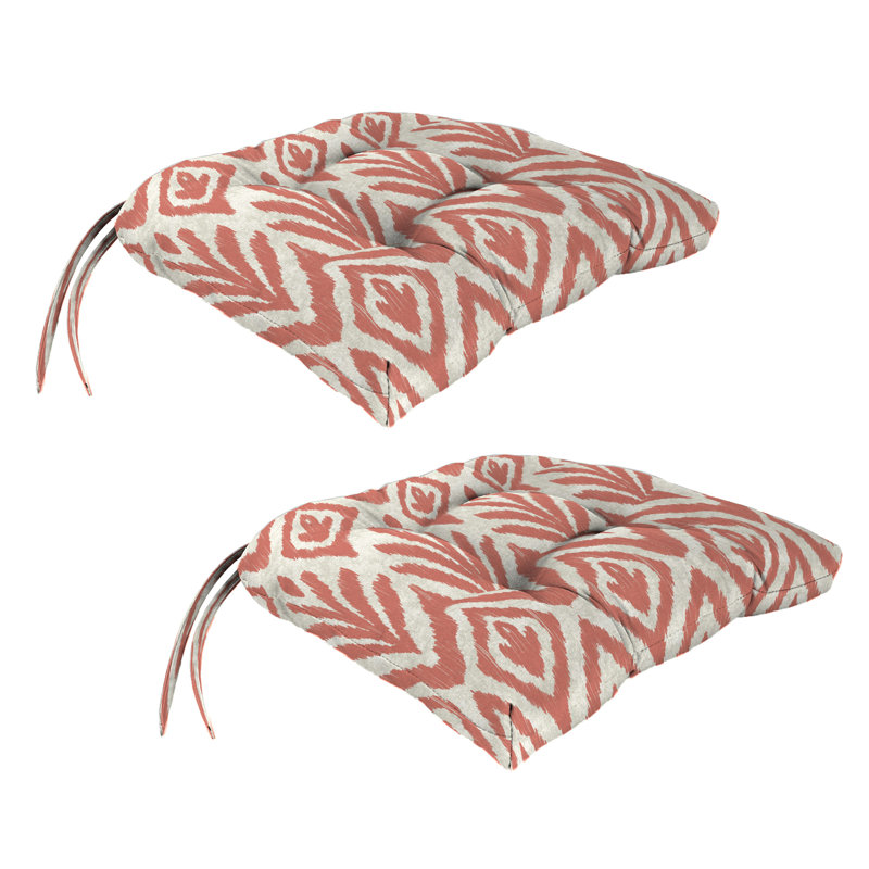 17" x 18" Bryan Walnut Leaves Tufted Outdoor Wicker Seat Cushion with Ties (Set of 2), Pink Geometric