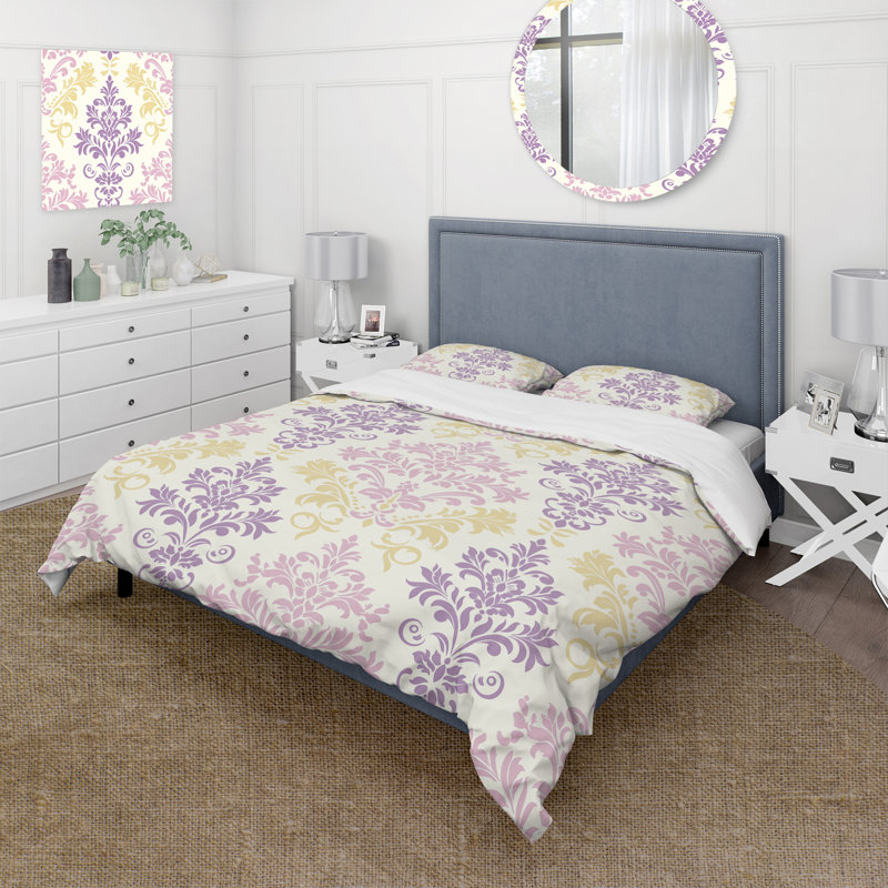 Ensemble de housse de couette Damask Blush, Housse de couette simple + 2 taies décoratives st