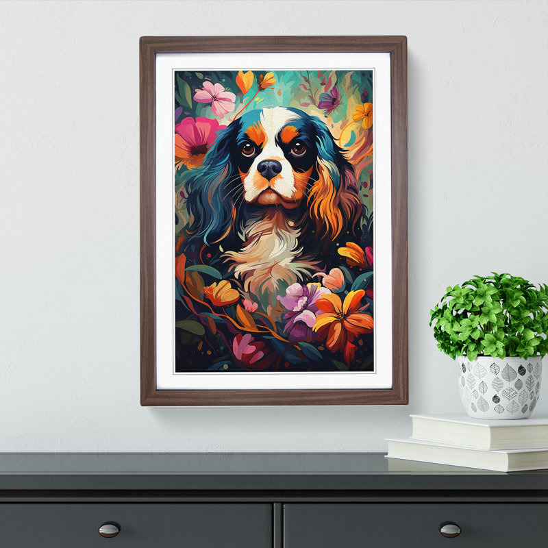 Cavalier King Charles Spaniel Orphism No.2 - Single Picture Frame Print on Wood, Walnut Framed, 46cm H x 34cm W x 2cm D