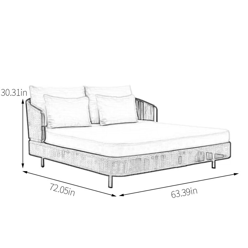 Courtyard Garden Patio Daybed 63.39'' Wide Rectangle Patio Daybed with Cushions, Gray