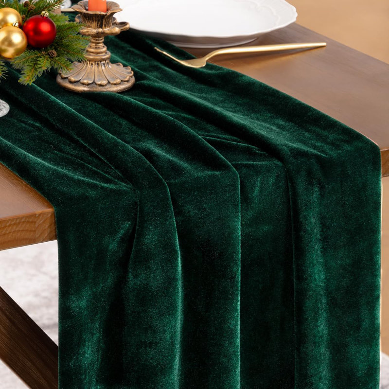 Chemin de table vert en velours, chemin de table en tissu émeraude 20 po x 120 po